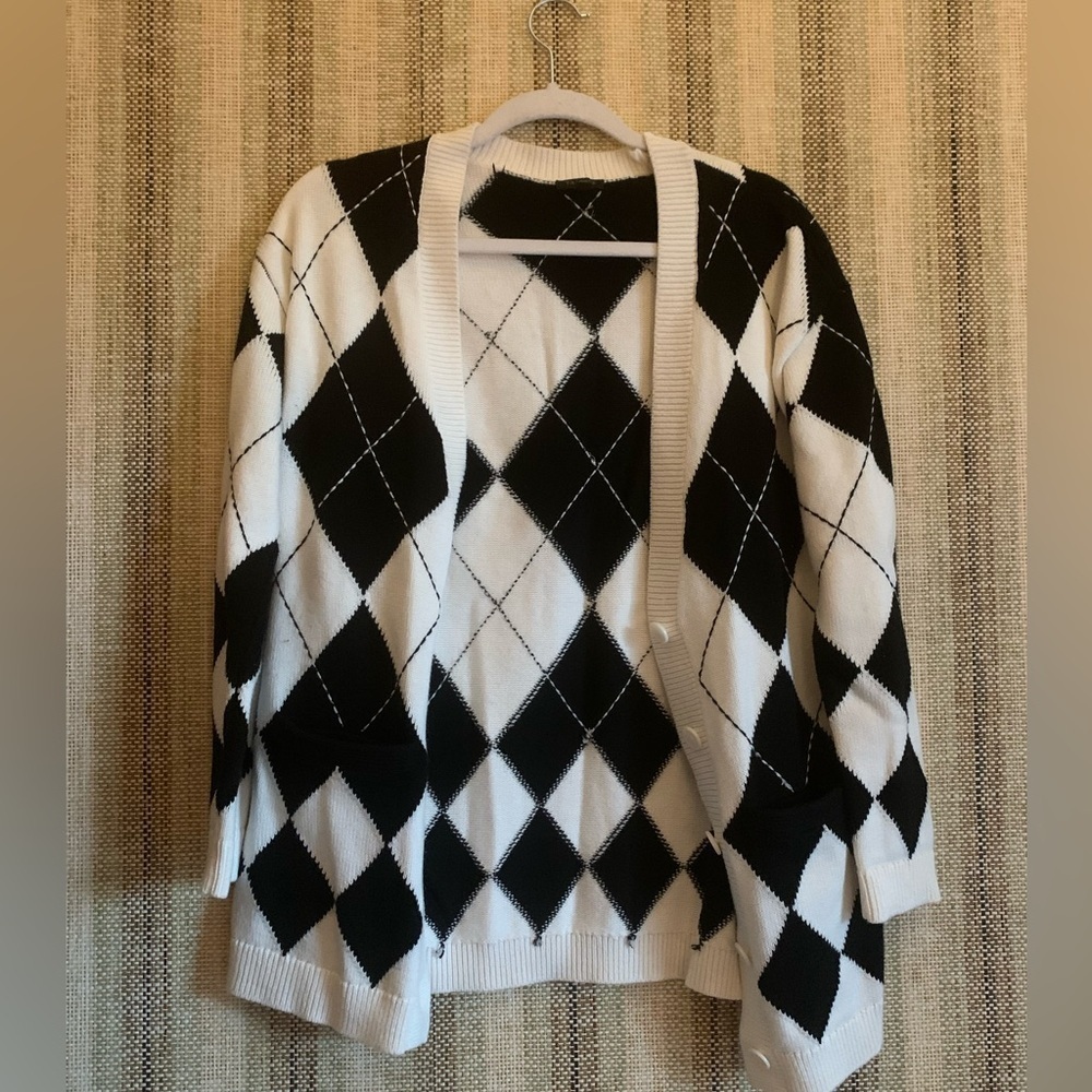 Talbot Cardigan Women Petite Size S Black and White Sweater Lightweight